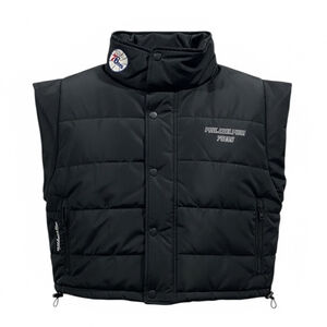 Mitchell & Ness 76ers Black Hardwood Classics Cropped Full-Snap Puffer Vest XL